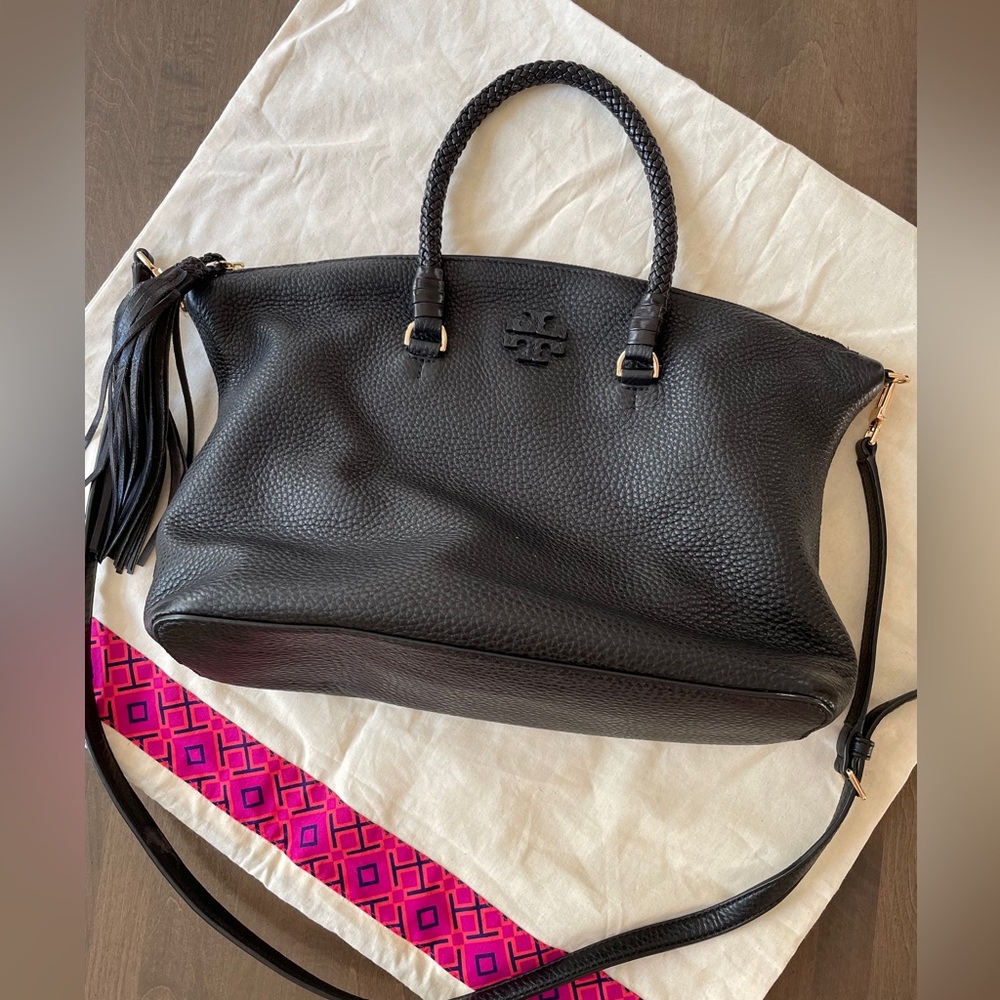 Tory Burch black leather bag with tassel